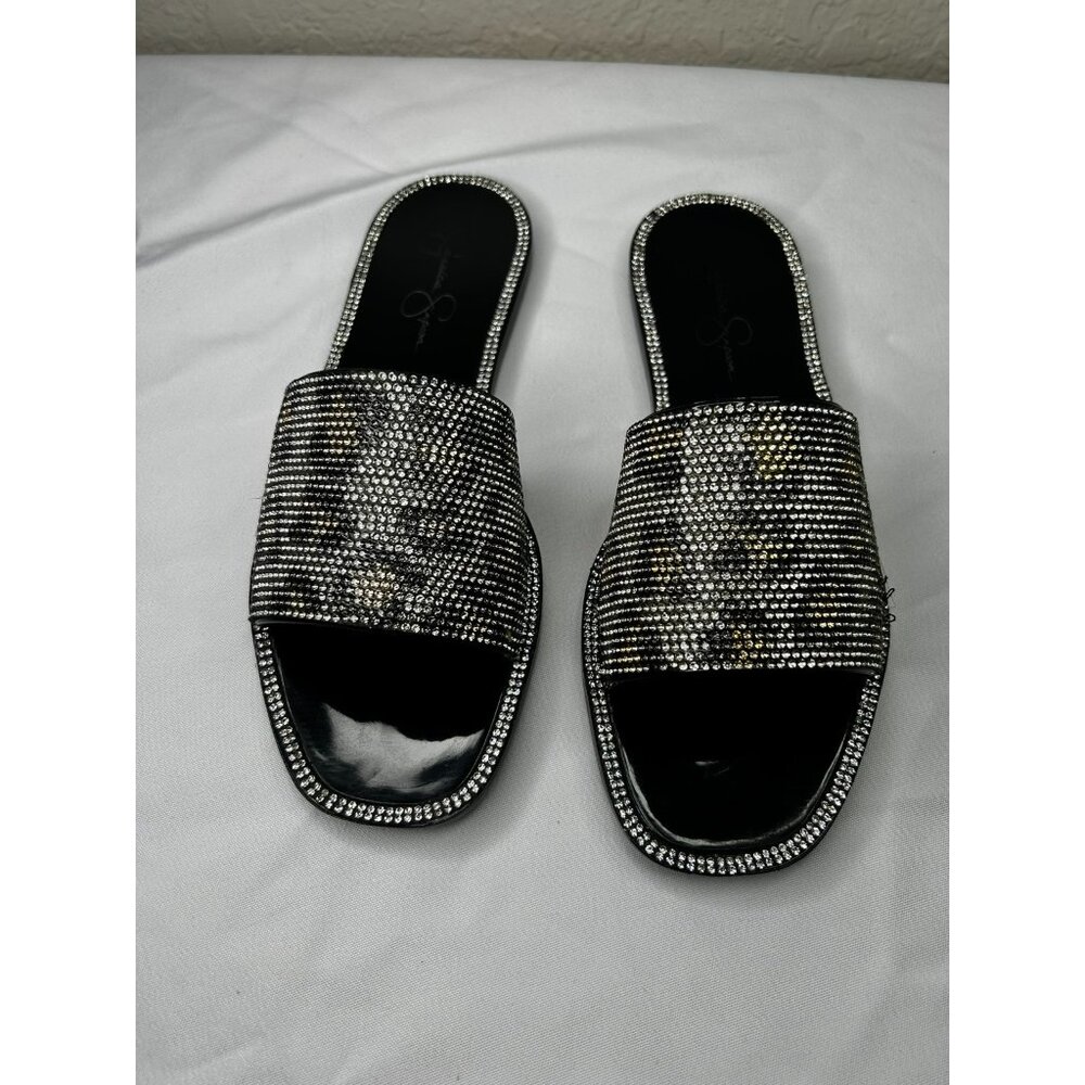 Jessica Simpson Kassime Women Sz 7 Black Jelly Square Toe Slip On Slide Sandals